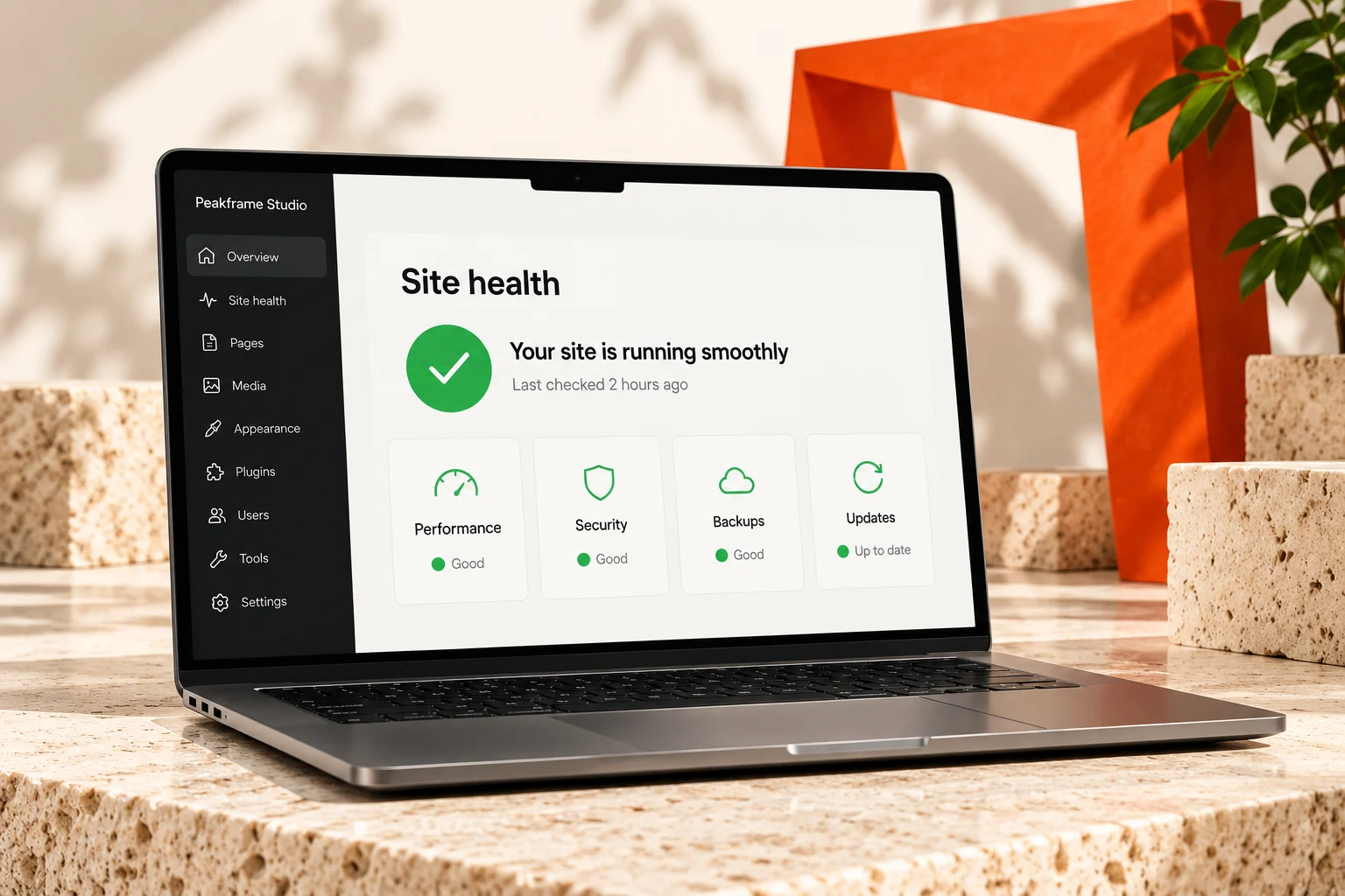 Website health dashboard concept on a laptop