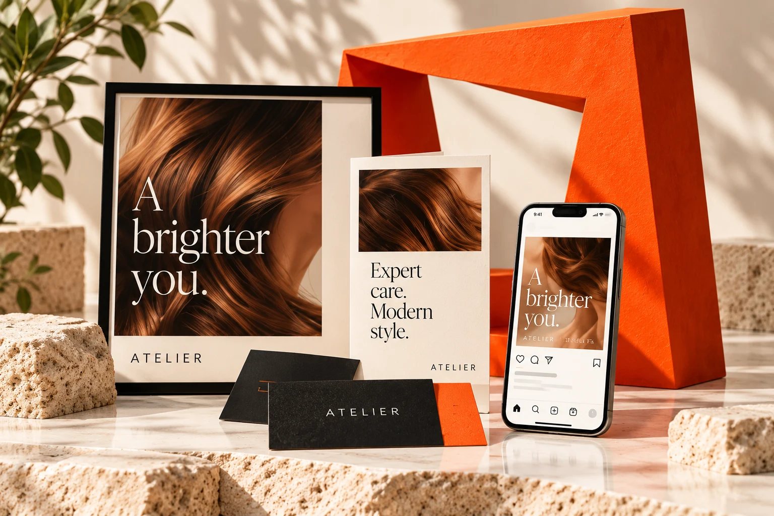 Atelier campaign visuals and brand collateral concept